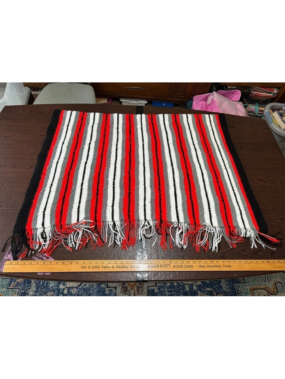 Texas Tech Style Crochet Blanket Throw Red Raiders 58" x 44" apx Black Red Grey